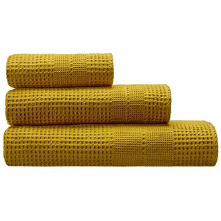 Cotonea Waffelpikee-Handtücher aus Bio Baumwolle Handtuch 50x100 cm | curry - gelb