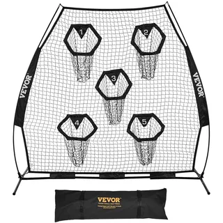 Vevor Fußballtrainer Wurfnetz Übungsnetz (2265 x 1060 x 2100 mm) mit 5 Zieltaschen & tragbarer Aufbewahrungstasche & Gurten, Wurfelziel-Training für die Passgenauigkeit des Quarterbacks, Schwarz