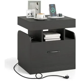 Costway Nachttisch mit Ladestation, & Geheimfach Schwarz