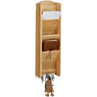 Relaxdays Schlüsselbrett natur mit 3 Haken, 15,0 x 7,5 x 49,5 cm, 1 St.