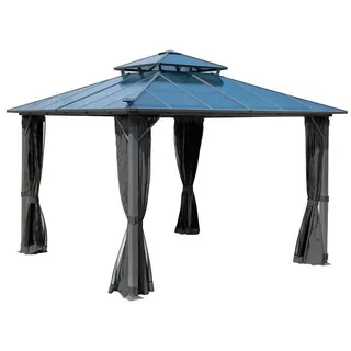 Brast Pavillon Pagode 3,5x3,5m dunkelgrau mit Moskitonetz festes Dach wasserdicht stabil UV-Schutz
