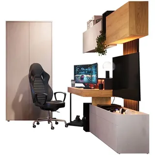 MIRJAN24 Jugendzimmer-Set Teen Flex II, (9er-Set), Schreibtisch mit Metallfüße, LED-Beleuchtung beige