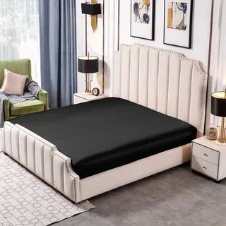 THXSILK Spannbettlaken Seide 25 Momme bis 30cm Matratzenhöhe, Seide Bettlaken aus 100% Reine Seide für Standardmatratze, 90x200+30cm, Schwarz