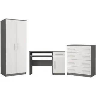 Deine Möbel 24 Jugendzimmer-Set, Weiß, Grau, Holzwerkstoff, 270x192x50 cm, Kinder- & Jugendzimmer, Jugendmöbel, Komplette Kinder- & Jugendzimmer