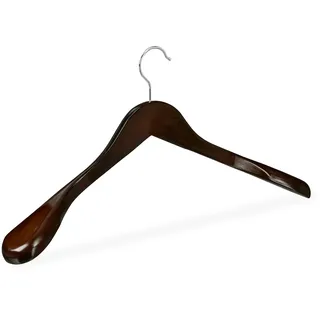 Relaxdays Kleiderbügel, 10er Set, breite Schulter, 360° drehbarer Haken, Kostüm, Jacken, Holzbügel, dunkelbraun