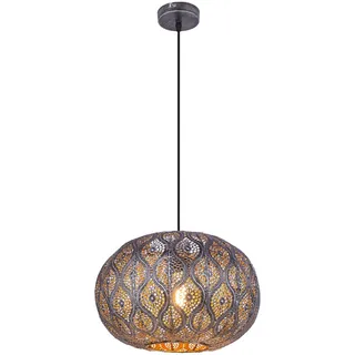 Decken Pendelleuchte im orientalischen Design Hängelampe mit rundem Lampenschirm, schwarz silber-metallic, 1x E27, DMxH 30x120cm, Wohnzimmer Esszimmer