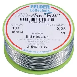 Felder Löttechnik ISO-Core RA Sn99Cu1 Lötzinn, bleifrei Spule Sn99,3Cu0,7 0.250kg 1mm