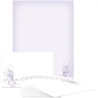 Briefpapier-Set Neutral lila DS103 – 10 Blatt Designpapier, 10 Umschläge B6 mit Motiv bedruckt – Hochwertiges Motivpapier, Brief, Jubiläum, Einladung, Geburtstag, Liebesbrief – DIN A4, 90 g/m2