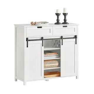 SoBuy Küchenschrank Sideboard mit Schiebetür Buffet Kommode Weiß FSB74-W