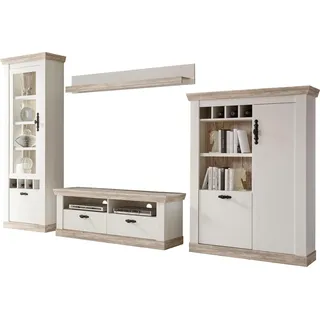 Home Affaire Wohnwand HOME AFFAIRE "Florenz, Anbauwand im Landhausstil, Komplettset mit Metallgriffen", weiß (pinie weiß), B:330cm, Kastenmöbel-Sets, Wohnwand, enthält Vitrine, Lowboard, Kommode und Wandboard, 330 cm breit