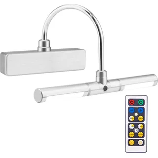 HONWELL Bilderleuchte LED Batteriebetriebene LED Wandleuchte mit Fernbedienung, Drehbare Leuchtenköpfe mit 3 Beleuchtungsarten, Dimmbare Bilderleuchte mit Timer zum Malen Foto Portrait Art, Silber