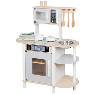 TikTakToo Holzküche Weiß für Kinder Kinderküche Spielküche mit Zubehör Kochgeschirr Schürze