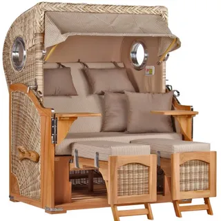 Mr. Deko Strandkorb Düne Bullauge Teak PE Shell Dessin 510