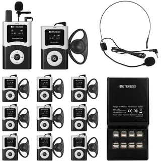 Retekess T130U (T130 4rd) Audio Tour Guide System Set, Drahtloses Reiseleitersystem, 200m, 16 USB-Ladeanschlüsse, Klare Klangqualität, EIN-Tasten-Bedienung, für Museen, Werksführungen und Kirchen