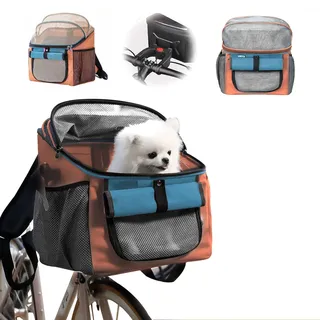Fahrradkorb für Hunde, Fahrradtasche für Haustiere Faltbarer Fahrradkorb Vorne für Hunde 2 IN 1 Faltbar Hundekorb Hunderucksack mit Lenkeradapter für kleine Haustier (Tragfähigkeit 5KG) (Orange)