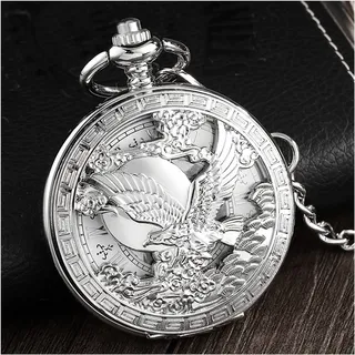 CEHJZQRPL Taschenuhr Silber Adler Handaufzug Mechanische Taschenuhr Herren Taille Kette Hohl