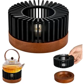 Trendecor Stövchen für Teekanne mit Holzsockel, Teestövchen aus Legierungen Tassenwärmer Isolierung Aushöhlen für Wärmeerhaltung von Tee Milch Lebensmittel Kaffee (ohne Kerzen)