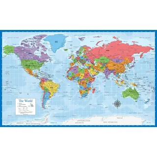 Laminiertes Weltkarten-Poster – Wandkarte der Erde – 45,7 x 73,7 cm (Blau)