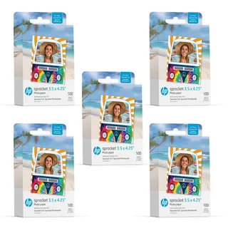 HP Sprocket 3,5 x 4,25” Zink-Fotopapier mit Kleberückseite (500er-Pack) – Kompatibel mit HP Sprocket 3x4 Fotokabine und Fotodrucker