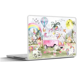 MuchoWow Laptop-Aufkleber Einhorn - Regenbogen - Kinder - Mädchen - Auto, (1tlg), Selbstklebendes Laptop Folien Cover, Sticker, Kratzschutz, 36x27 cm bunt Ø 45.65 cm x 36.5 cm x 27.5 cm