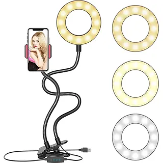 Retoo Ringlicht LED 4" Zoll mit Stativ Handyhalter Handy Selfie Ringleuchte Kamera 3 Farbmodi 10 Helligkeit Dimmbare Tischringlicht YouTube Live-Stream Retoo