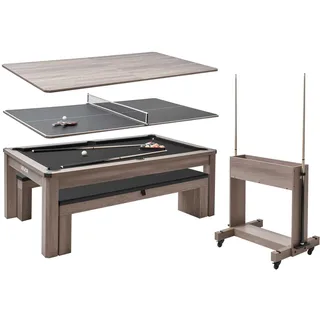 Vevor 214 cm Billardtisch 3 in 1 für Tischspiele mit Essplatte & Tischtennisplatte, 2 Bänke zur Aufbewahrung und für Zubehör, 137 kg belastbar, inkl. Queue-Ständer & Kreidebürste