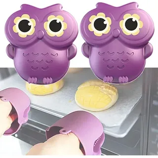 Ahlsen 2er-Pack Ofenhandschuhe aus Silikon, lustige Mini-Eulenhandschuhe, hitzebeständige Ofenhandschuhe, Topflappen für die Küche