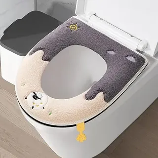 3 Stück Toilettensitzbezug WC Wärmer Pad,Cartoon Wc sitzbezug Warm WC Sitzbezüge Dicker Waschbares Toilettensitzkissen Plüsch Toilettensitzbezüge für Badezimmer,Weich und Warm,Waschbar -Schaf Grau