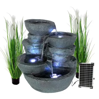 Arnusa Gartenbrunnen Solar Springbrunnen Cascades mit Beleuchtung, 50 cm Breite, aussen Wasserspiel LED Terrassenbrunnen Wasserfall grau