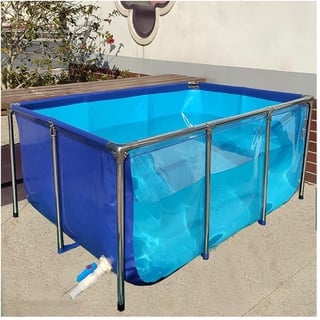 Freistehendes Aquarium für den Innenbereich, Flexible Teichfolie aus PVC-Canvas mit Stahlrahmen, Sichtfenster, Zuchtwassertank für Koi, Goldfische (Farbe: Blau-Transparent, Größe: 150 x 100