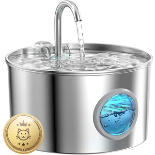 Katzenbrunnen Edelstahl Trinkbrunnen für Katze: Katzenbrunnen für Katzen - 2.2L Ultra leise Wasserbrunnen für Katzen - katzentrinkbrunnen für Hunde mit Wasserstandsfenster - Enthält keinen EU-Adapter