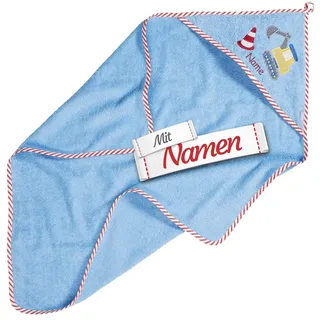 LALALO Jungen Bagger Kapuzenhandtuch mit Namen Bestickt für Baby & Kinder, Frottee Badetuch Badehandtuch/Kinder-Badetuch mit Kapuze personalisiert