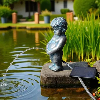 Arnusa Solar Wasserspeier – Teichfigur Mit Solarpumpe & Wasserspiel – Gartendeko