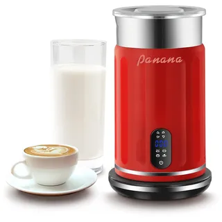Elektrische Milchaufschäumer, Milchdämpfer mit einem Fassungsvermögen von 320 ml, 4 in 1 - Automatische Milchaufschäumer mit Temperaturanzeige, Milchaufschäumermaschine für Latte Macchiato (Rot)