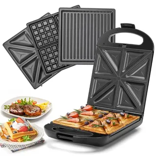 Taylor Swoden 3-in-1-Sandwichmaker, Waffeleisen Backblech für 4 Sandwiches, 180° Wendung, BPA-frei 1200W Schnelles Garen, Einfache Verwendung