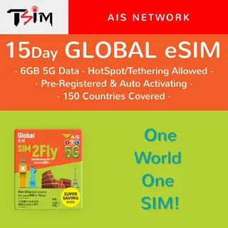 TSIM Globale eSIM-Karte | 15 Tage 6GB | Jetzt mit 5G-Netzwerk | Automatische Aktivierung | 150 Länder abgedeckt: Asien, Europa, Amerika, Australien & Afrika