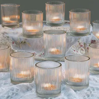 Cnwinu 12 Stück Klar Teelichtgläser,Teelichthalter Glas Set,5.5cm x6.5cm Teelichter Glas,Kerzengläser,Kerzengläse für Kerzen Deko Hochzeitsdeko Weihnachten Geburtstag Tischdeko (12 große Modelle)