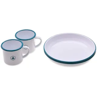 LAGUIOLE - Laguiole Set aus 2* Tellern und 2* Bechern Vintage Email-Picknick Picknick im Freien Camping Weiß Blau