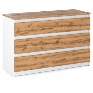 MRBLS_HOME Kommode mit 6 Schubladen - Holz Sideboard 100 x 71,5 x 33,5 cm (B/H/T) - Schmale Kommode für Schlafzimmer & Flur - Regal mit Schubladen - Schrank mit Schubladen (Weiß Matt - Wotan)