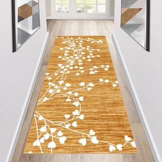 Teppich Läufer Flur rutschfest waschbar Teppichläufer Lang 80x200cm Gelb/orange Kücheteppich Küchenläufer Meterware Korridor Tepiche Esszimmer Schlafzimmer Wohnzimmer Schmutzfangmatte Breit 40-140cm