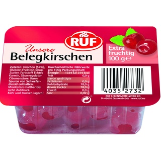 RUF Rote Beleg-Kirschen, alkoholfreie Cocktail-Kirschen extra fruchtig, entsteinte Maraschino-Kirschen für Torten, Cocktails & Obstsalat, 1 x 100g