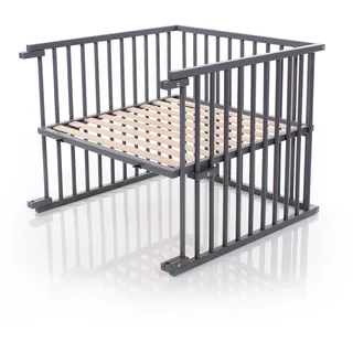 babybay Kinderbett Umbausatz für Beistellbetten stufenlos verstellbar passend für Modell Original Beistellbett / Babybett Größe: 132 cm x 81 cm aus massivem Buchenholz, schiefergrau lackiert