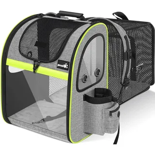 pecute Katze Rucksack Hund mit Vornes Transparentes Fenster, Faltbarer Hunde Rucksack und Katzenrucksack, Tragetasche Hund Katze mit Großem Raum, Grau (Max. Last 6kg)