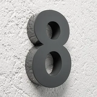 Longlife LED 3D Hausnummer 8 Edelstahl anthrazit RAL7016 Schriftart Arial