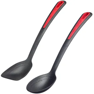 Westmark Küchenhelfer-Set, 2tlg., Je 1x Brat- u. Gemüselöffel und Pfannenlöffel, Innenliegende Skala: 15, 30 u. 40 ml, Kunststoff, Gallant, Schwarz/Rot, 296122E6