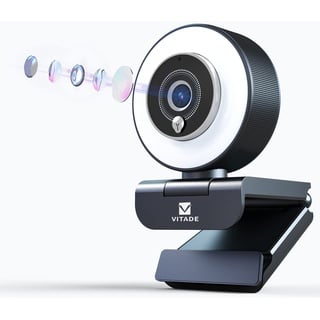 VITADE 960A Pro Webcam mit Licht, Streaming cam mit Mikrofon, 1080P Full HD, mit 3 Stufen Ringlicht verstellbar, AutoFokus, H.264 Belichtungskorrektur, USB Kamera für Gaming, Zoom, PC/Mac, Streaming