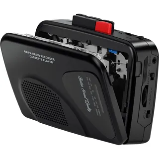 Kassettenspieler/Recorder, AM/FM-Radio,Walkmaner Tragbarer Kassettenspieler, Aufnahme auf Kassette, Eingebaute Lautsprecher, Manuelle Aufnahme, T201(Schwarz)