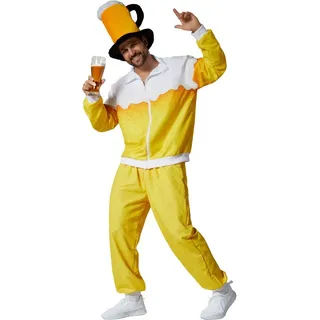 dressforfun Kostüm Bier-Trainingsanzug, auch Bier-Jogginganzug Bier Jogginganzug, Gr. L, in gelb/weiß, Jacke und Hose mit witzigem Bier-Motiv, Für Karneval gelb L | L