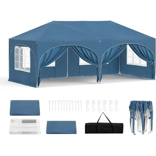Woltu Faltpavillon 3 x 6 m inkl. 2 Seitenteile Blau