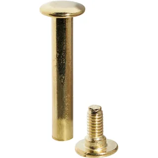 100 Buchschrauben, Messing 43 mm | Hülse glatt, Schraube geschlitzt, Metall, gold